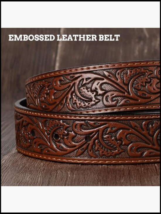 Western Cowboy Leather Belt Bull Buckle Classic Rodeo Style Wide Fit main image 5